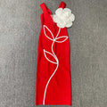 Black Red Color Women Sexy Strapless Big Flowers Bodycon Bandage Long Dress Celebrate Birthday Vacation Cocktail Dress Wholesale Red