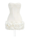 2024 Sexy Women'S Backless Drawstring Tied Dress Strapless Sleeveless Edible Tree Fungi Puffy Dress Cocktail Party Vestidos WHITE