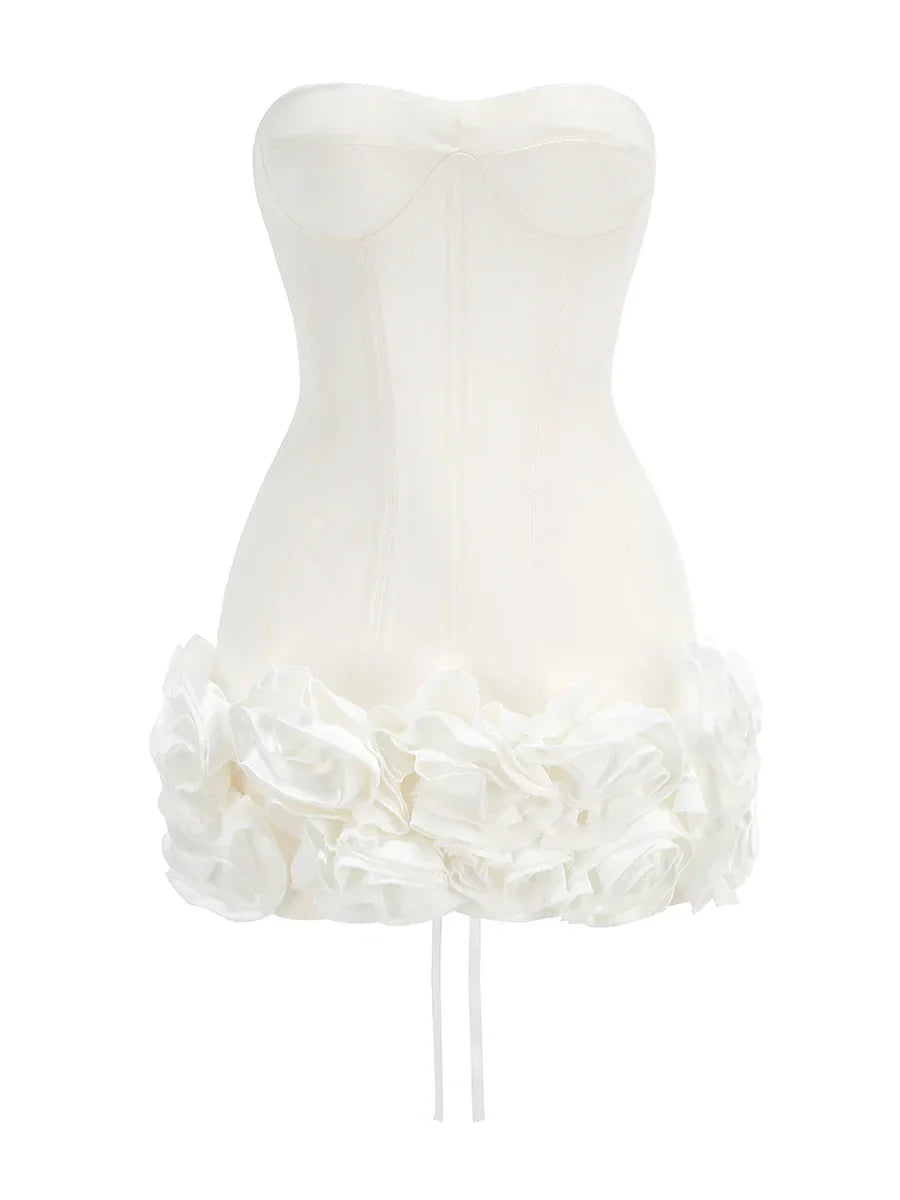 2024 Sexy Women'S Backless Drawstring Tied Dress Strapless Sleeveless Edible Tree Fungi Puffy Dress Cocktail Party Vestidos WHITE