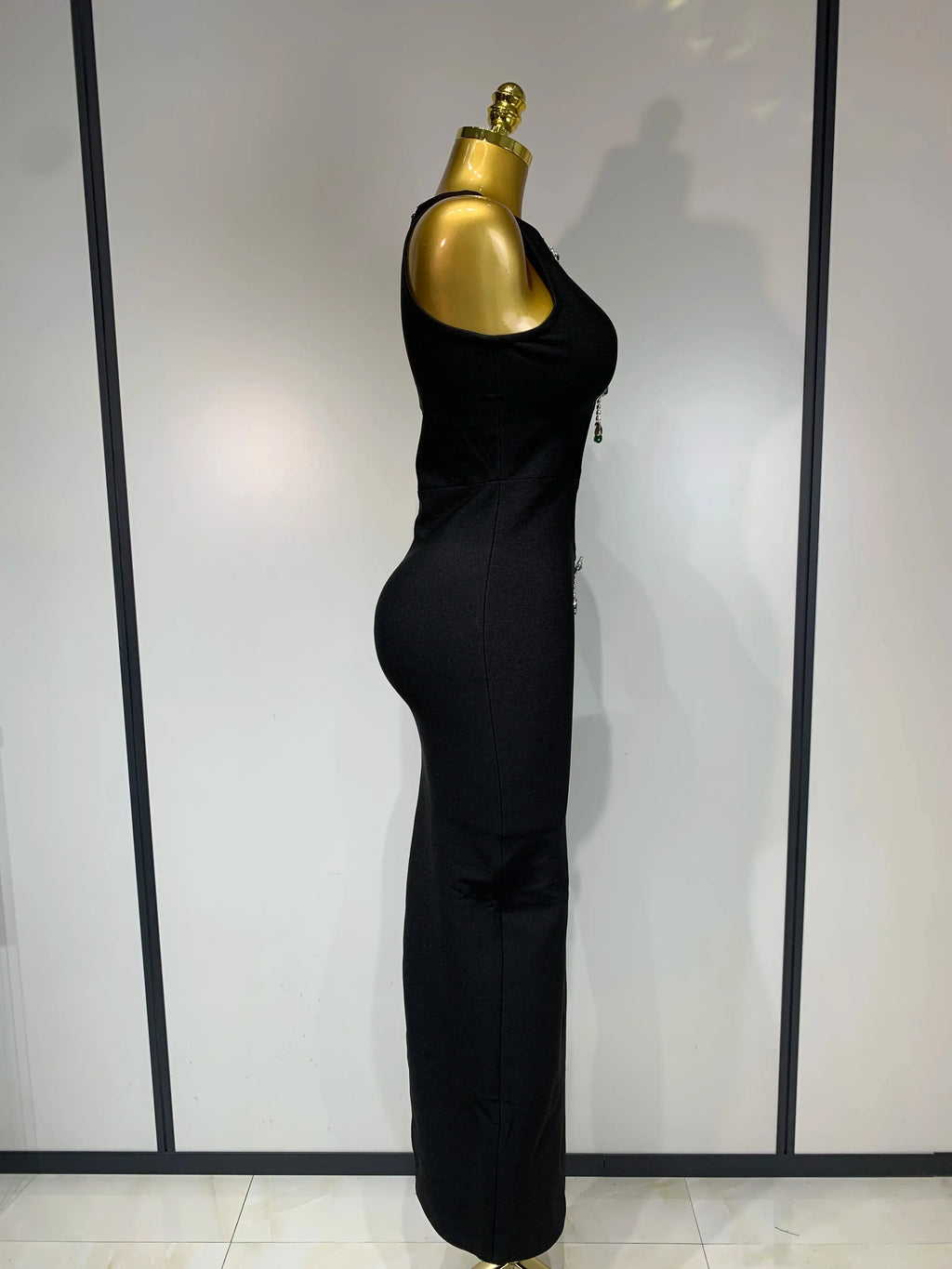 Women Celebrity Sexy Cut Out Diamonds Black Long Bodycon Bandage Dress  Elegant Evening Club Party Luxury Birthday Dresses