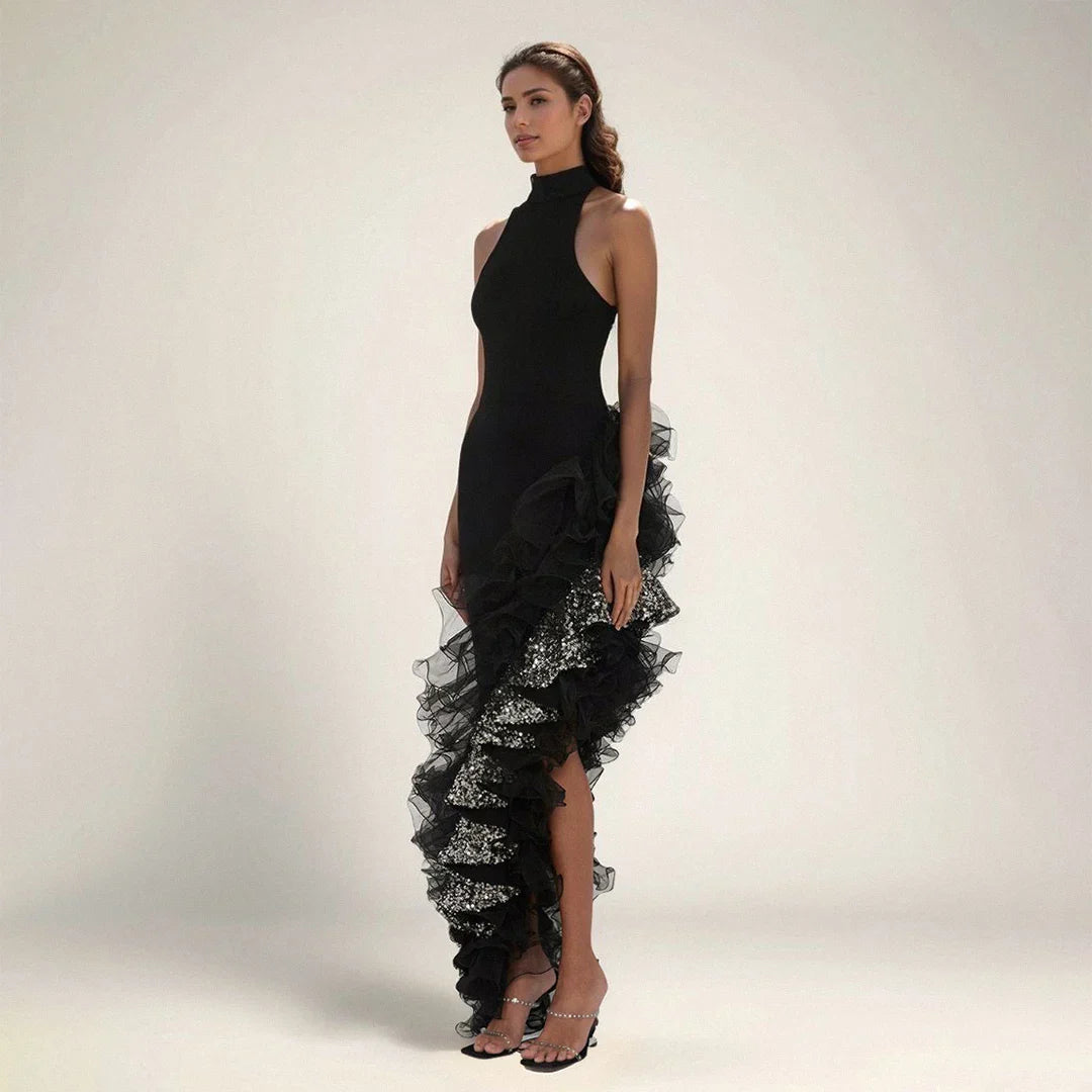 Women Sexy Off the Shoulder Shinning Ruffles Bodycon Bandage Long Dress Celebrate Fashion Evening Party Outfit
