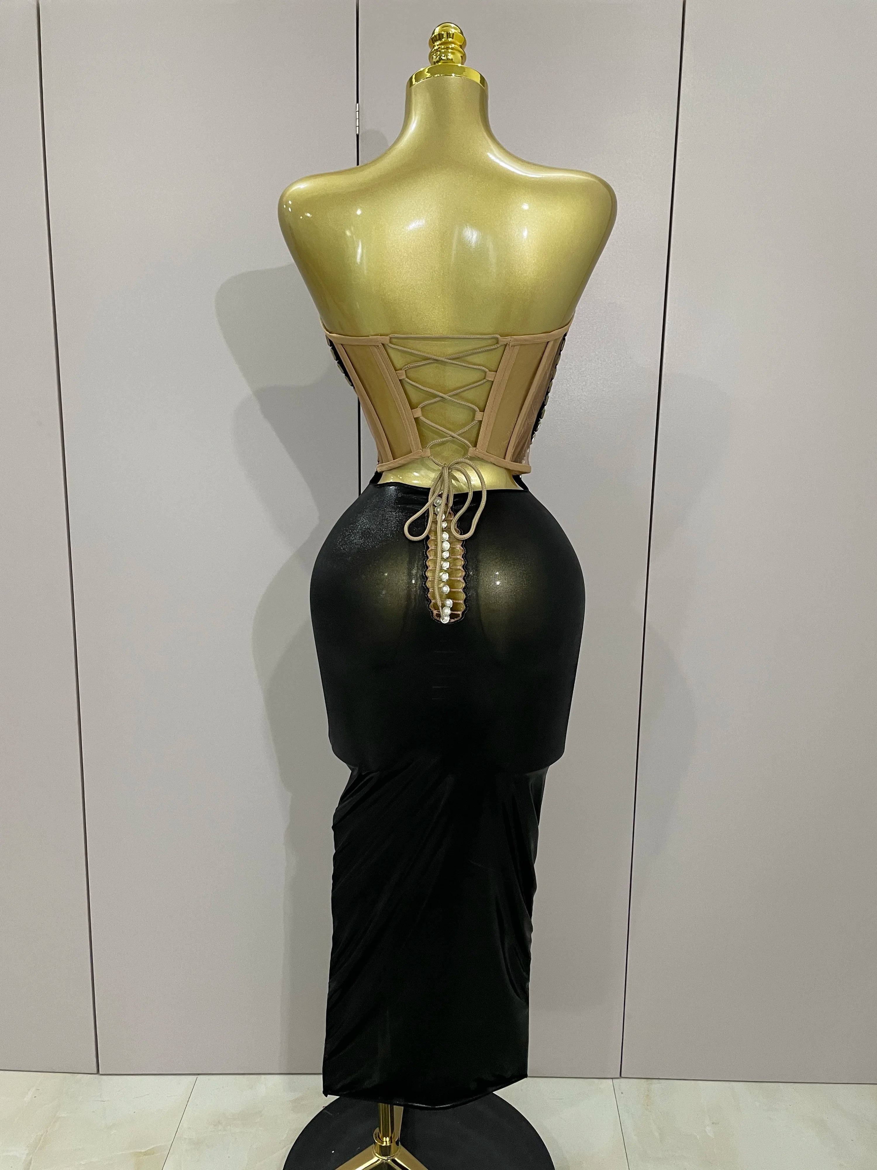 Black Shiny Sequin Sexy Chest Wrapped Dress   Women Fashion Eveing Celebrate Birthday Party Stage Costume