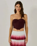 Women Sexy Strapless Gradient Tasseles Strapless 2 Pieces Bodycon Bandage Long Dress Celebrate Birthday Party Outfit Claret