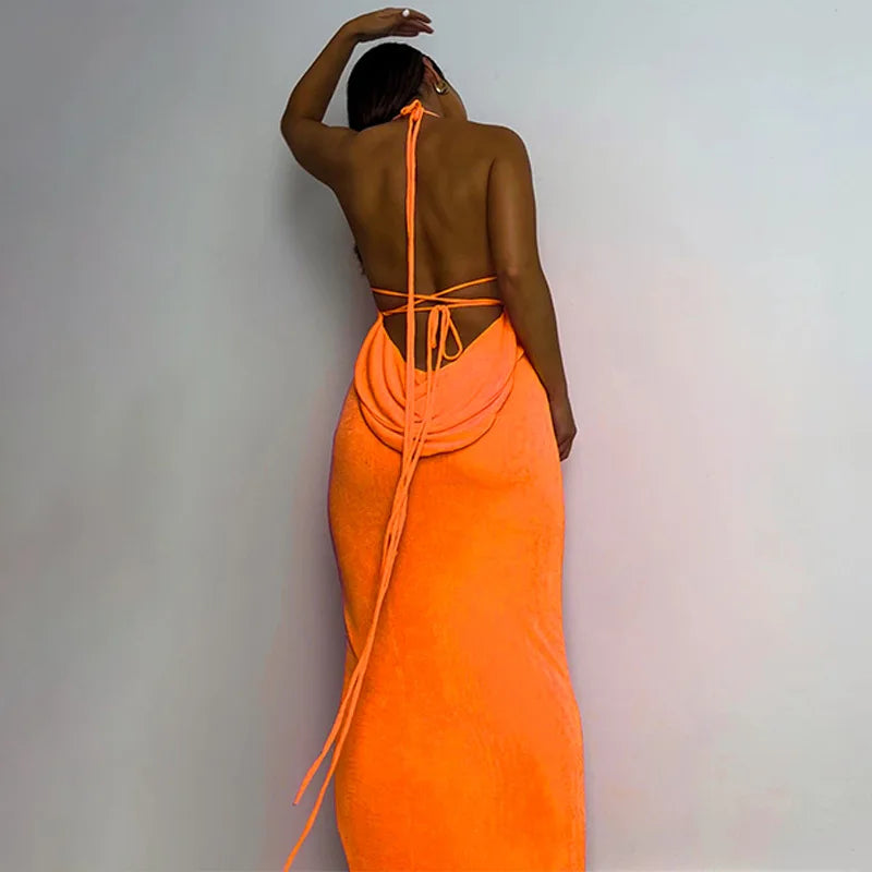 Drawstring Hollow Slit Maxi Dress