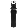 Sexy Women Sequined Long Dress Spaghetti Strap Sleeveless Three-Dimensional Flower Decoration Backless Dress Party Vestidos black