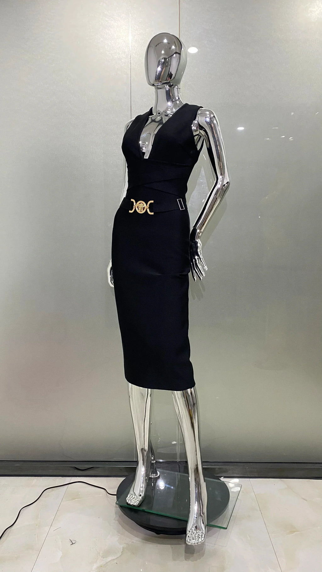 2024 Fashion Diamond Girdle Sleeveless Package Hips Midi Calf Bandage Dress Elegant Woman Evening Dress Celebrity Party Vestido