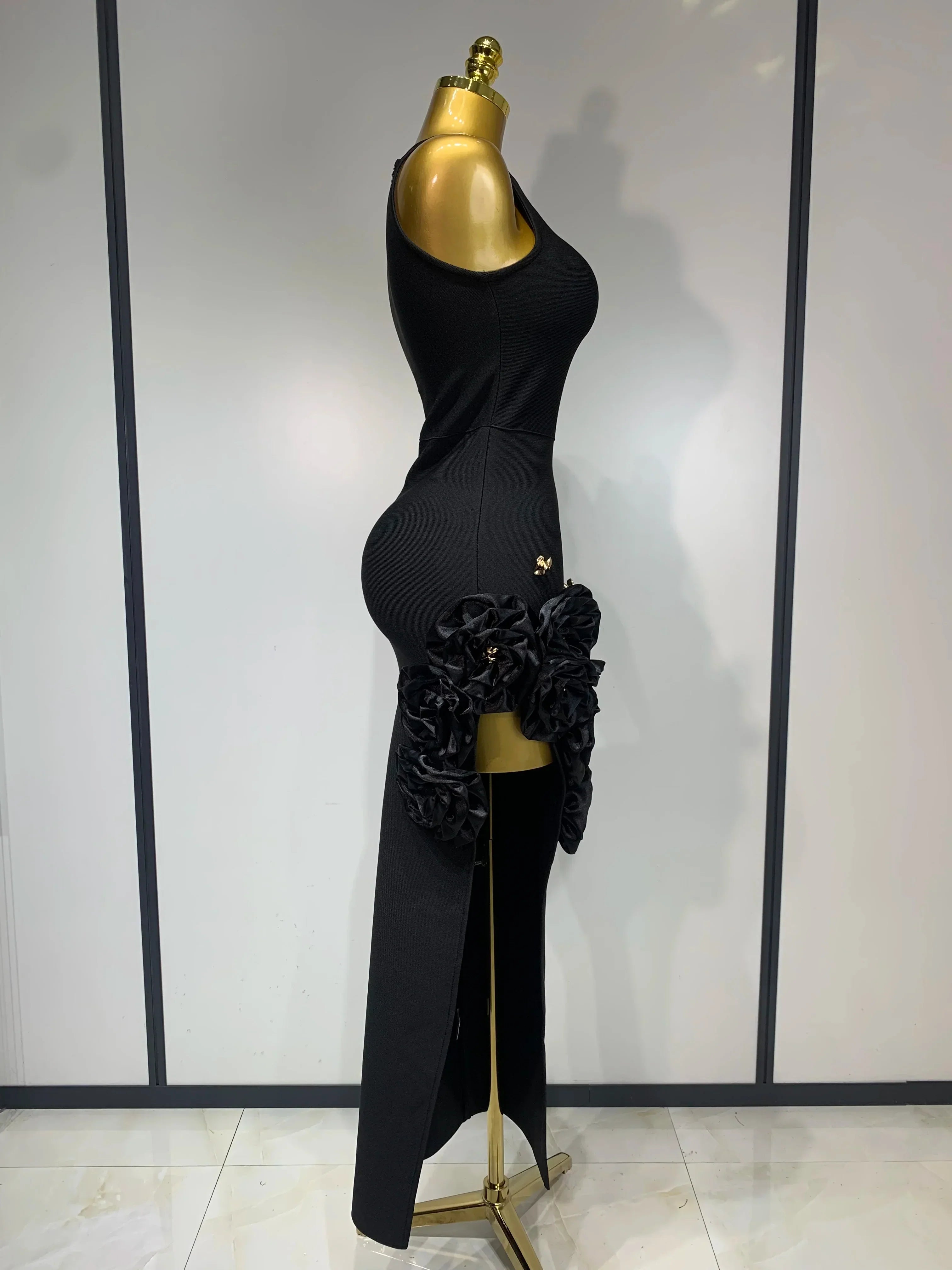 Women Fashion Celebrity Sexy Applique Black Long Bodycon Bandage Dress  Elegant Evening Party Club Luxury Birthday Dresses