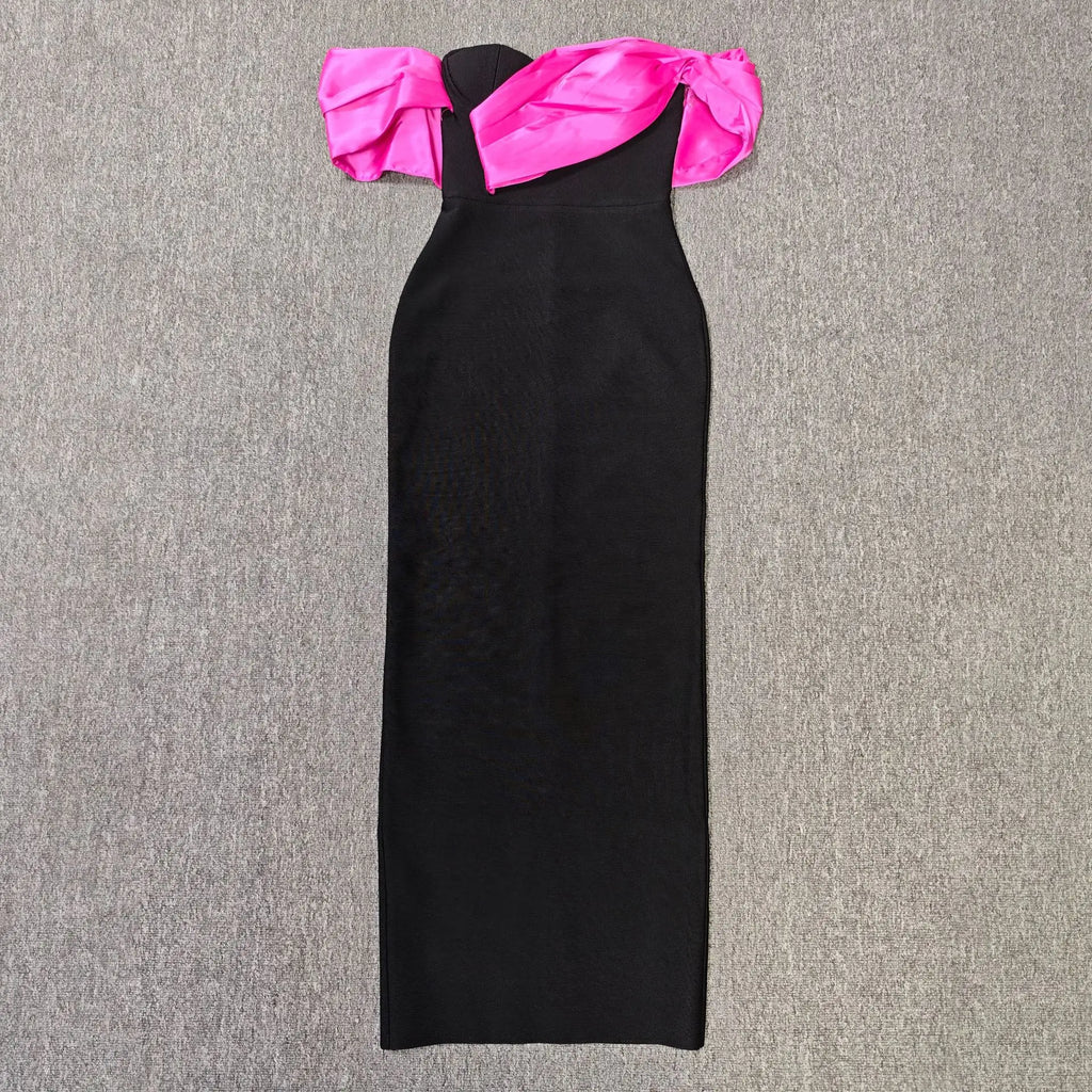 Women Sexy Strapless Off the Shoulder Bodycon Long Bandage Dress Celebrate Nightclub Party Birthday Outfit Rose Red