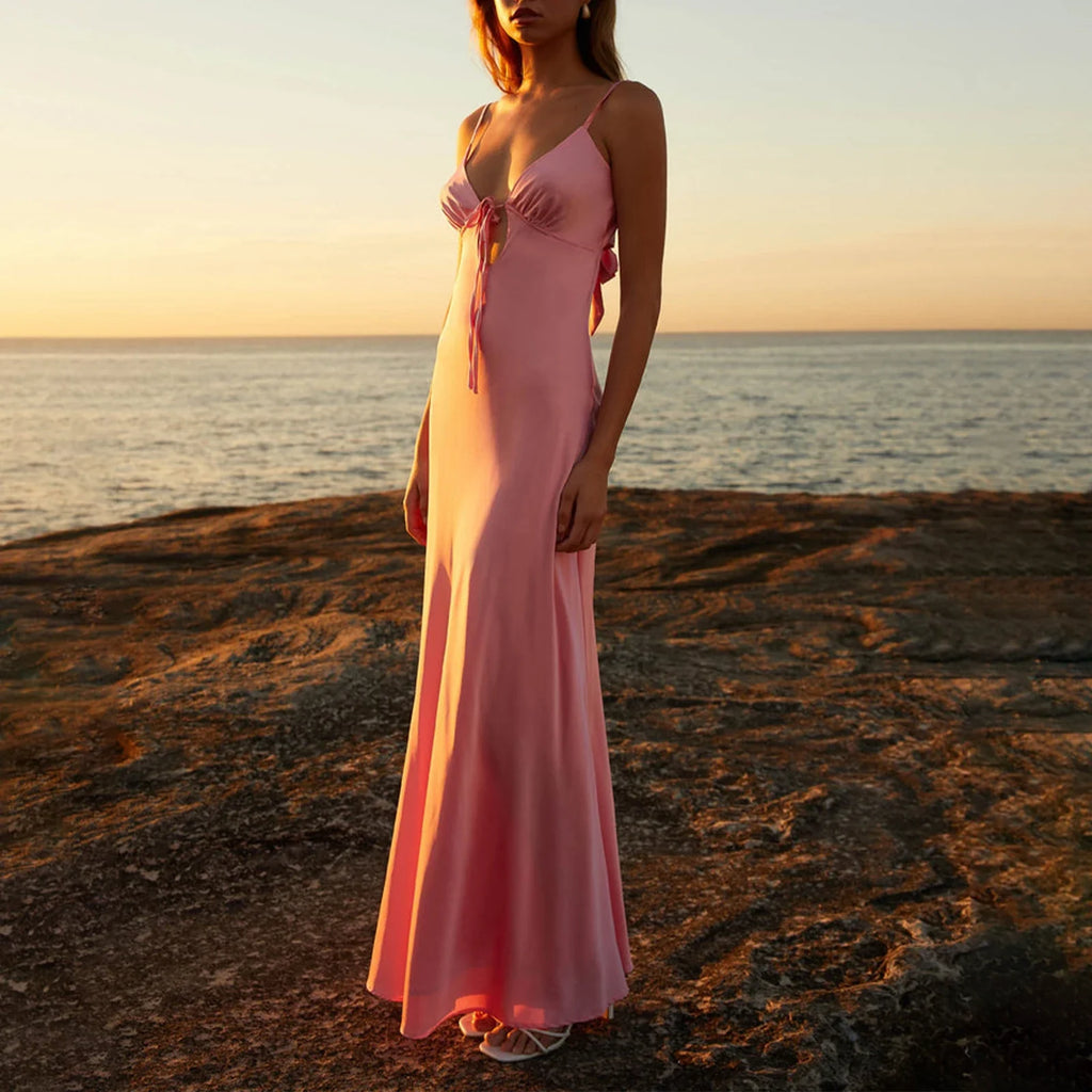 Cutout TieUp Silky Cami Maxi Dress
