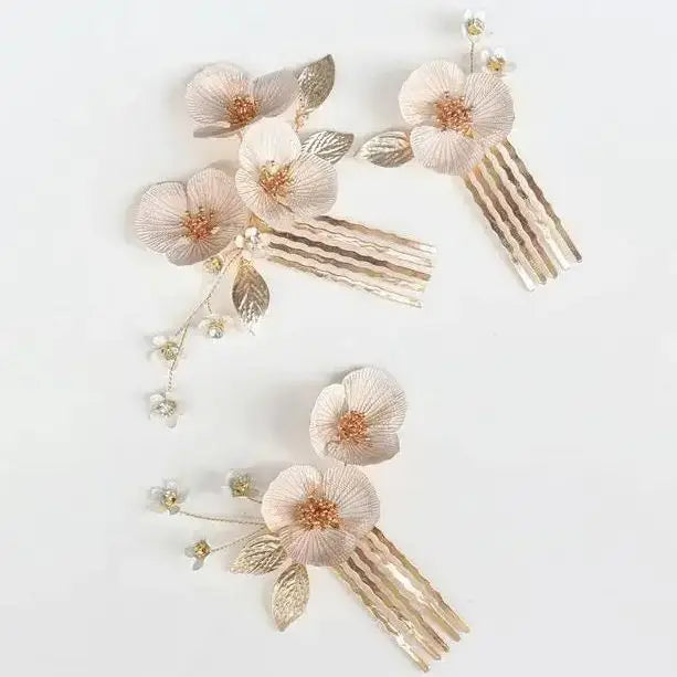 Bridal Jewelry Gold Color Hair Pin Clip Flower Leaf Head Piece For Bride Bridesmaids Women Crystal Hairpin Wedding Accessories