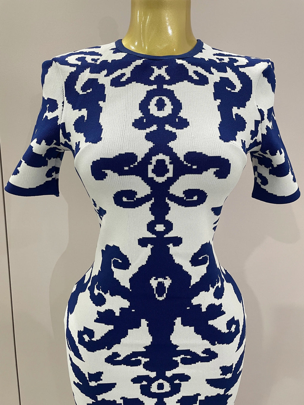 Sexy Short Sleeve Jacquard Blue Bandage Bodycon Long Dress Women Celebrity Elegant Evening Club Party Luxury Dresses