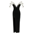 Women Sexy Black Pearl bead Maxi Long Bodycon Bandage Dress Celebrity Elegant Evening Club Party Luxury Birthday Gowns black