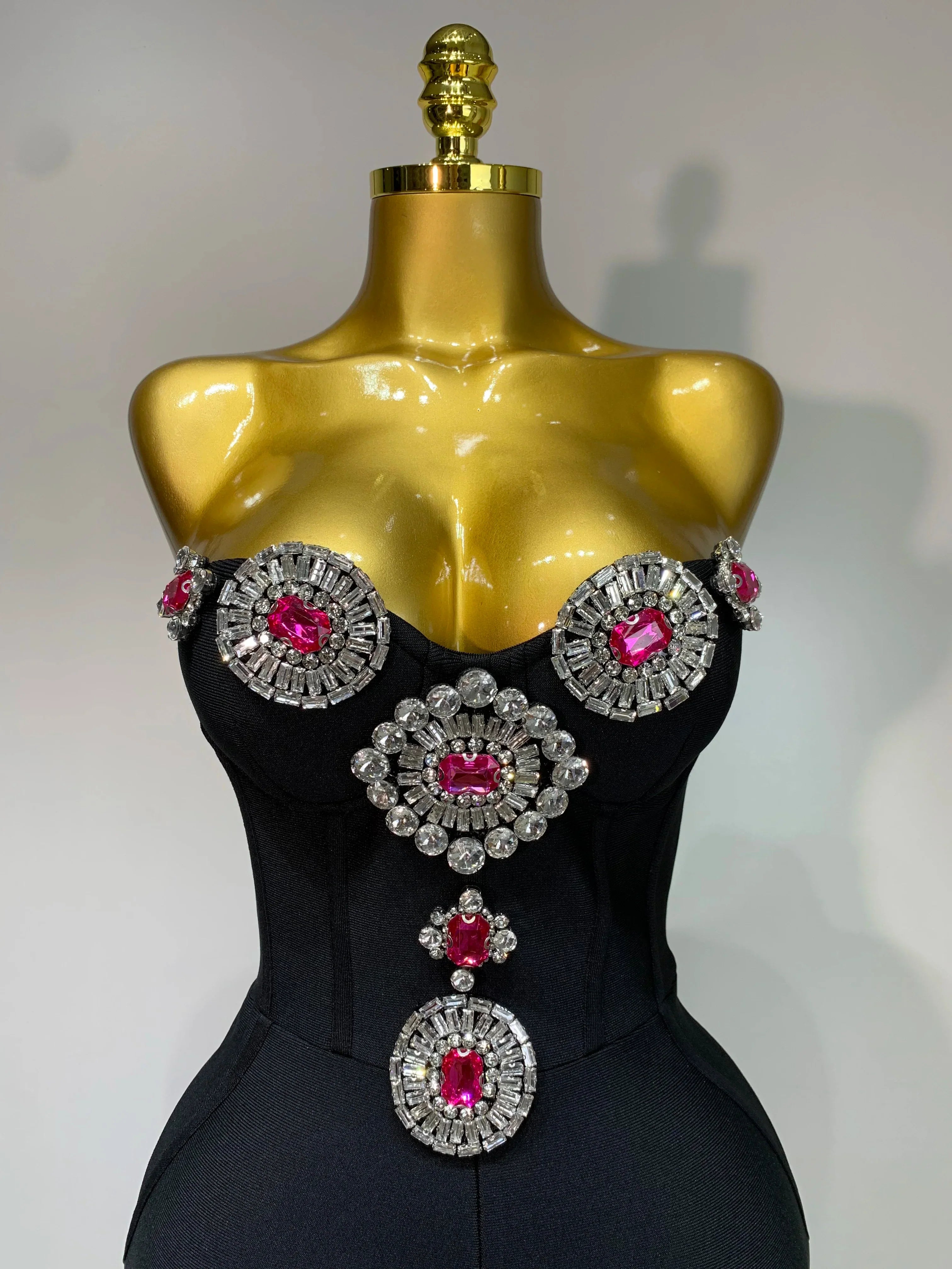 Fashion Celebrate Sparkly Rhinestone Women Sexy Strapless Bodycon Bandage Jumpsuit Runway Nightclub Party Luxury Birthday Outfit