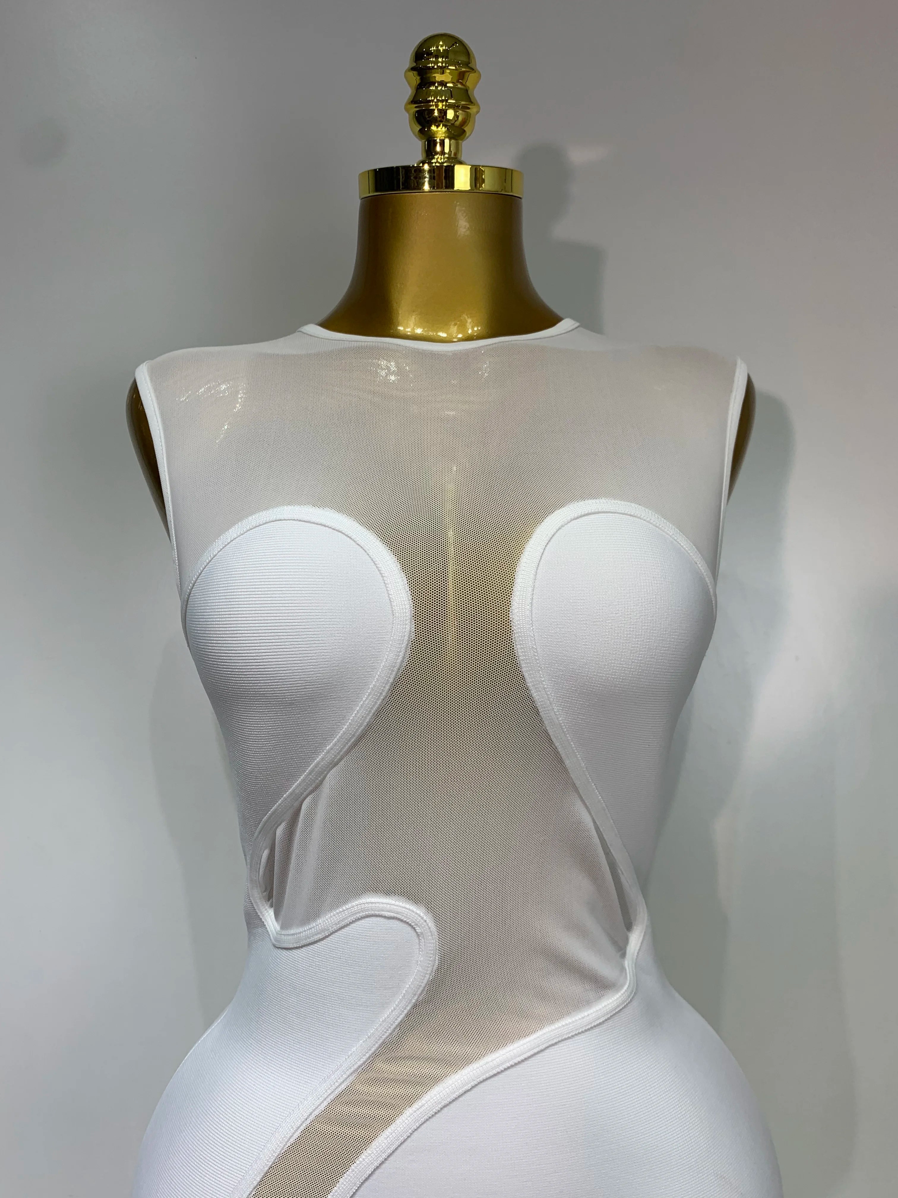 Sexy O Neck Mesh Bodycon Bandage Dress Evening Party Gown  Celebrity Elegant Luxury Birthday Club Dresses