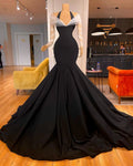 Black Elegant Halter Neck Mermaid Evening Dresses Off-The-Shoulder Floor-Length White Sleeves Gown Custom Vestidos De Gala As Picture