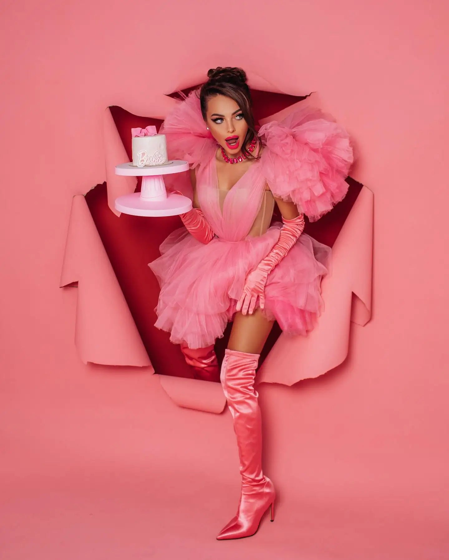Pink Tulle Ruffled ALine Party Dress