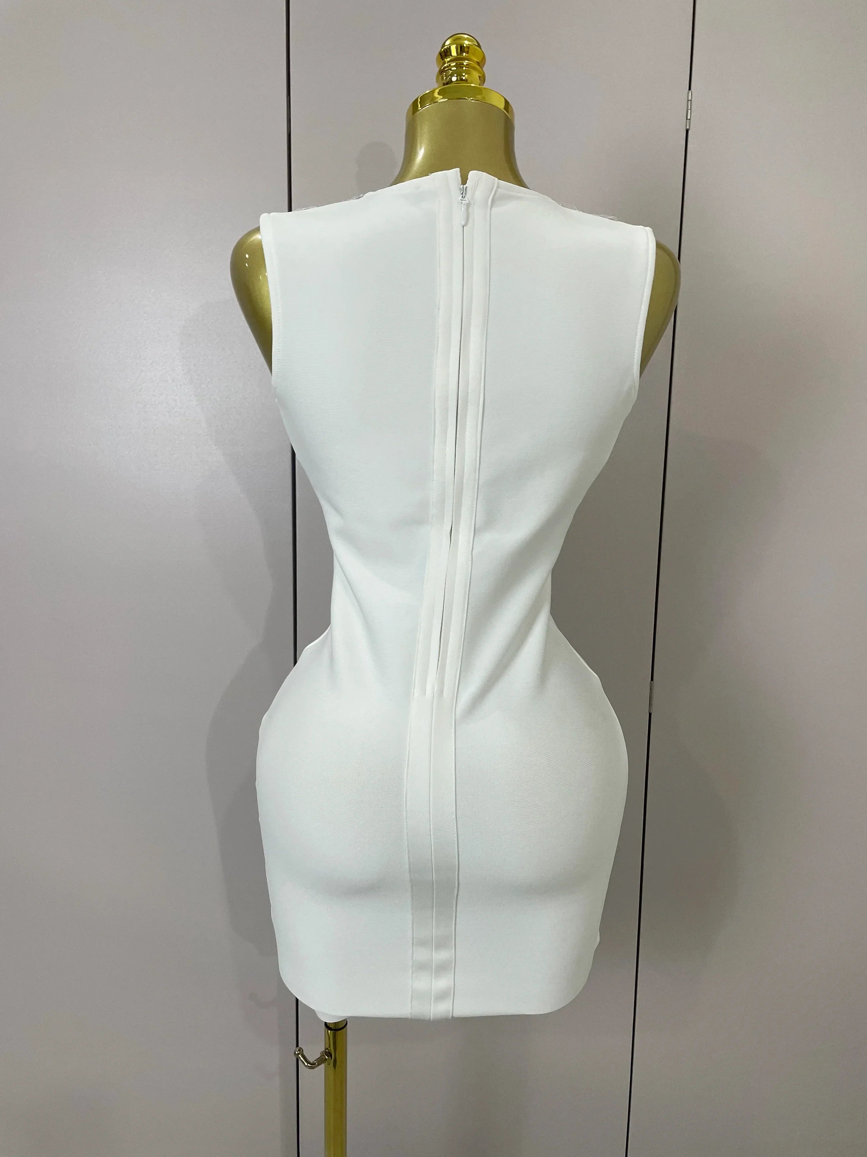 Sexy Silver Sequin White V Neck Cut Out Short Bandage Dress Women  Elegant Luxury Birthday Party Club Wedding Vestidos