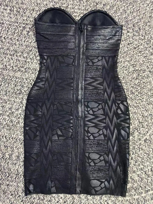 Black Silver Gold Foil Women Sexy Strapless Crystal Bodycon Mini Dress Rayon Bandage Fashion Nightclub Party Celebrate Dress