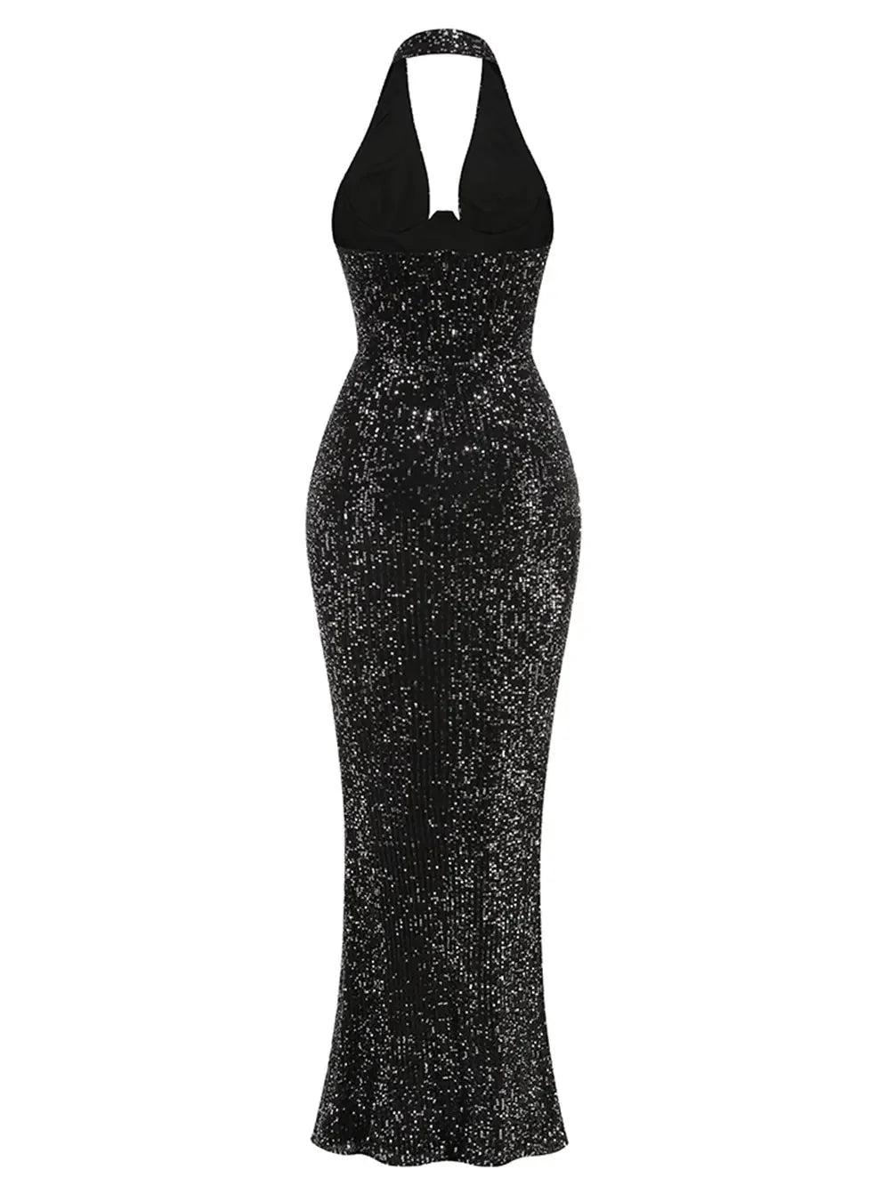 2024 Sexy Women's Maxi Red Sparkle Dress with Hanging Neck Sleeveless Bodycon Backless Long Dresses Evening Club Party Vestidos black