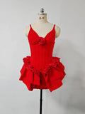 Red Color Women Sleeveless Florals Sexy V-Neck Bodycon Mini Bandage Dress Nightclub Party Celebrate Christmas Wedding Outfit Red