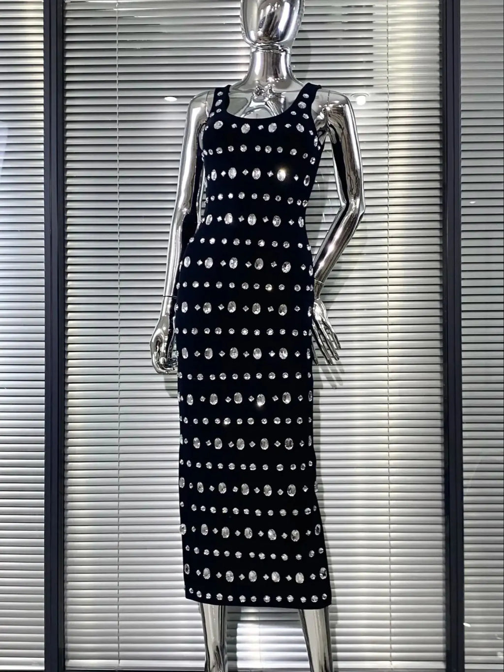 Sparkling Diamonds Sleeveless Package Black Bandage Ankle Length Dress Woman evening Party Dress Celebrity Birthday Party Outfit black
