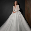 customized Sexy Deep V-neck Wedding Dress Romantic Long-sleeved Bride Gown Elegant Sequined A-Line Bride Gown Vestidos De Novia Red