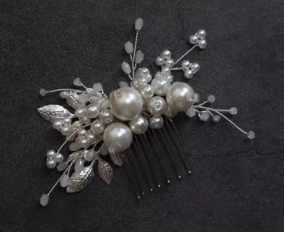 Wedding Accessories Pearl Beaded Hair Pin Clip Comb Gold Silver Color Hairpin For Bride Leaf Headdress Head Piece Bridal Jewelry silver color left