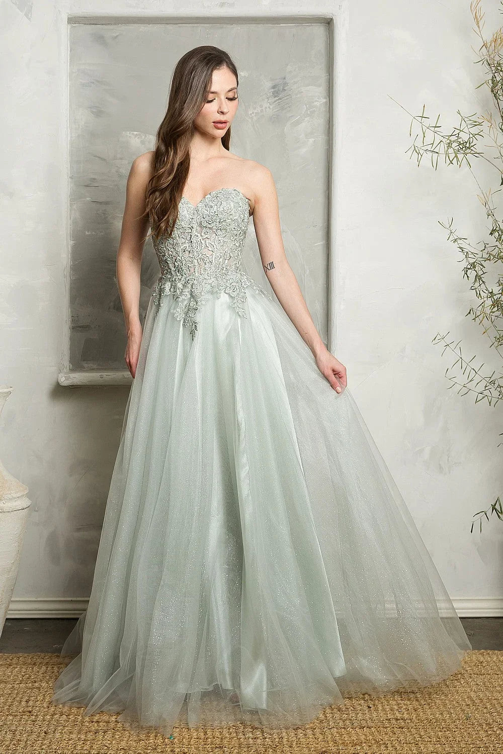 Navy Blue Lace Tulle Prom Dress