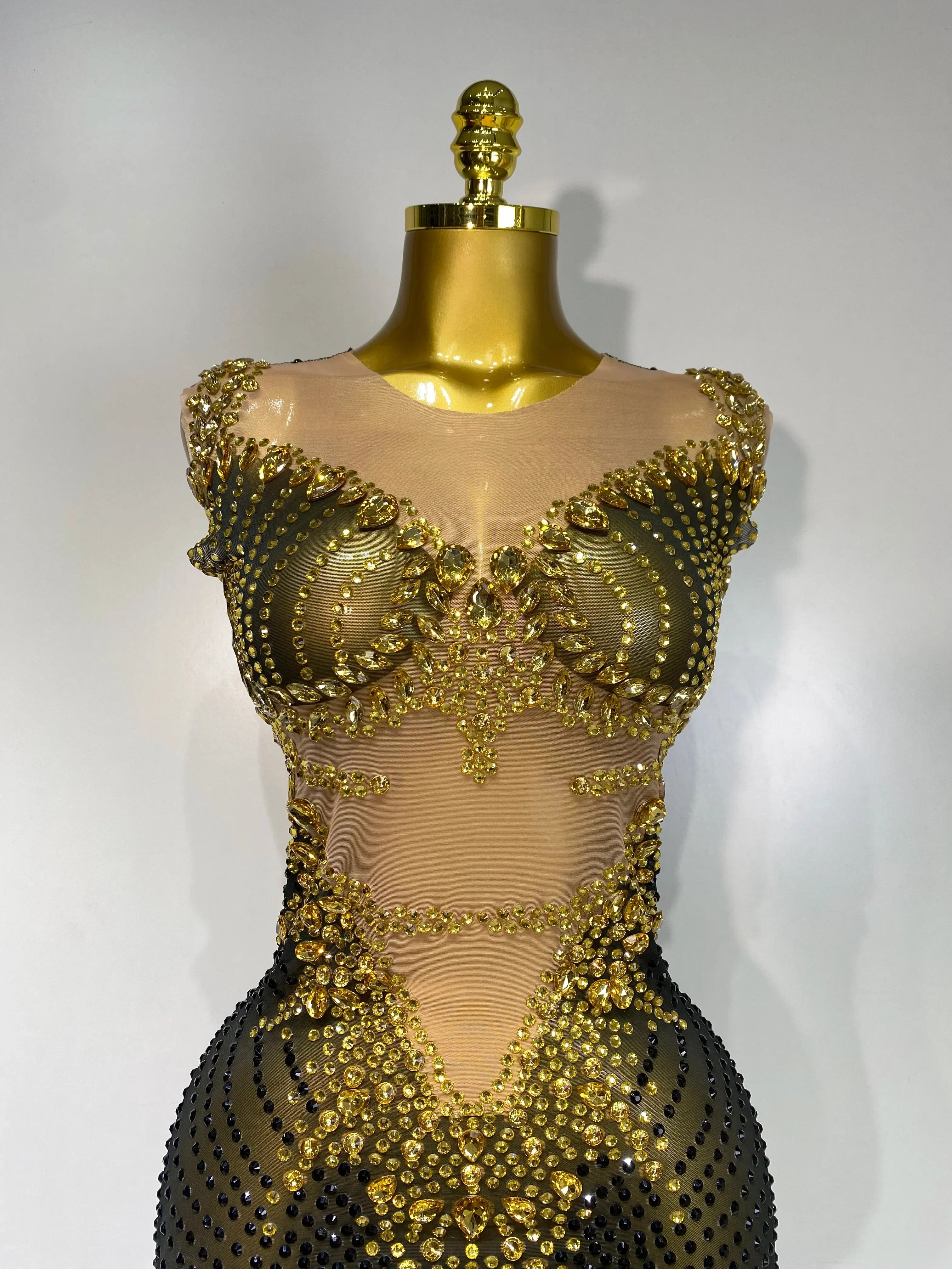Women Sexy Sparkly Rhinestones Sleeveless Long Dress Club Birthday Celebrate Evening Photo Shoot Stage Performance Costume