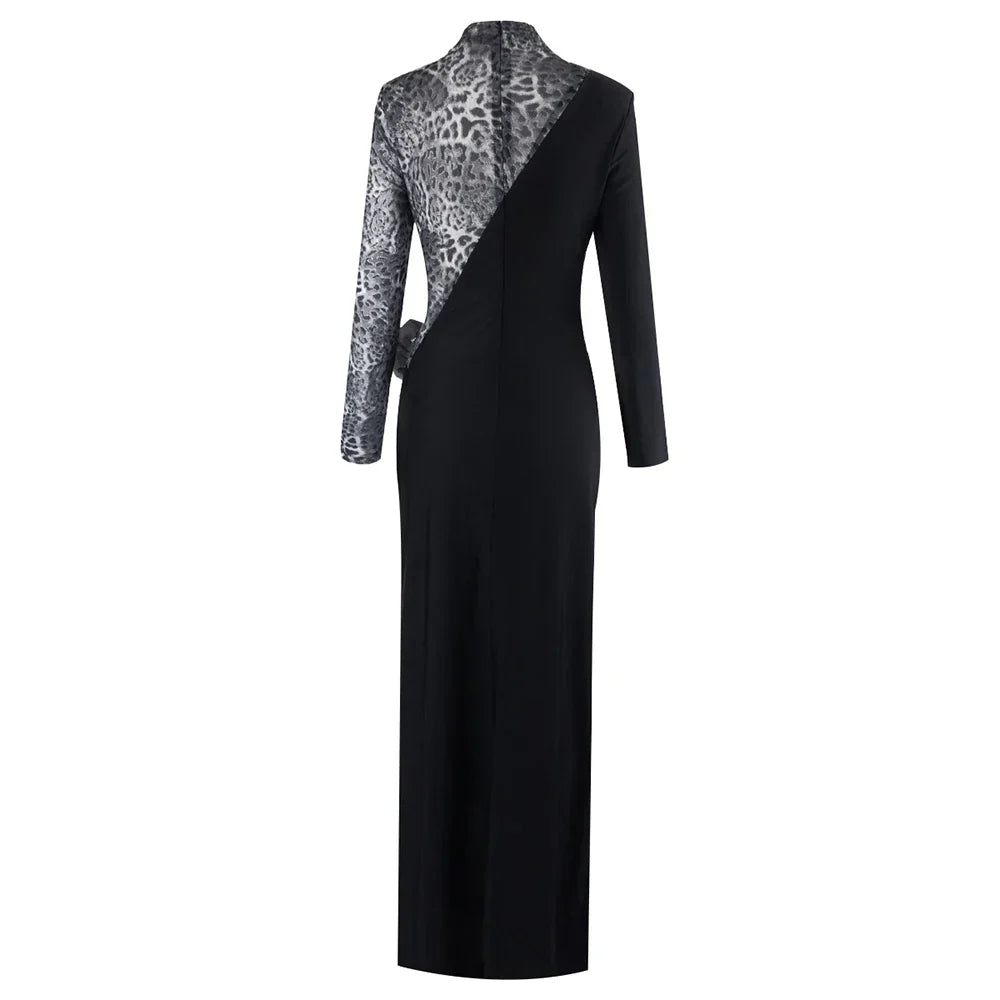 Women Fashion Long Sleeve Keyholes Florals Bodycon Long Maxi Dress Cotton Celebrate Evening Party Red Carpet Outfit