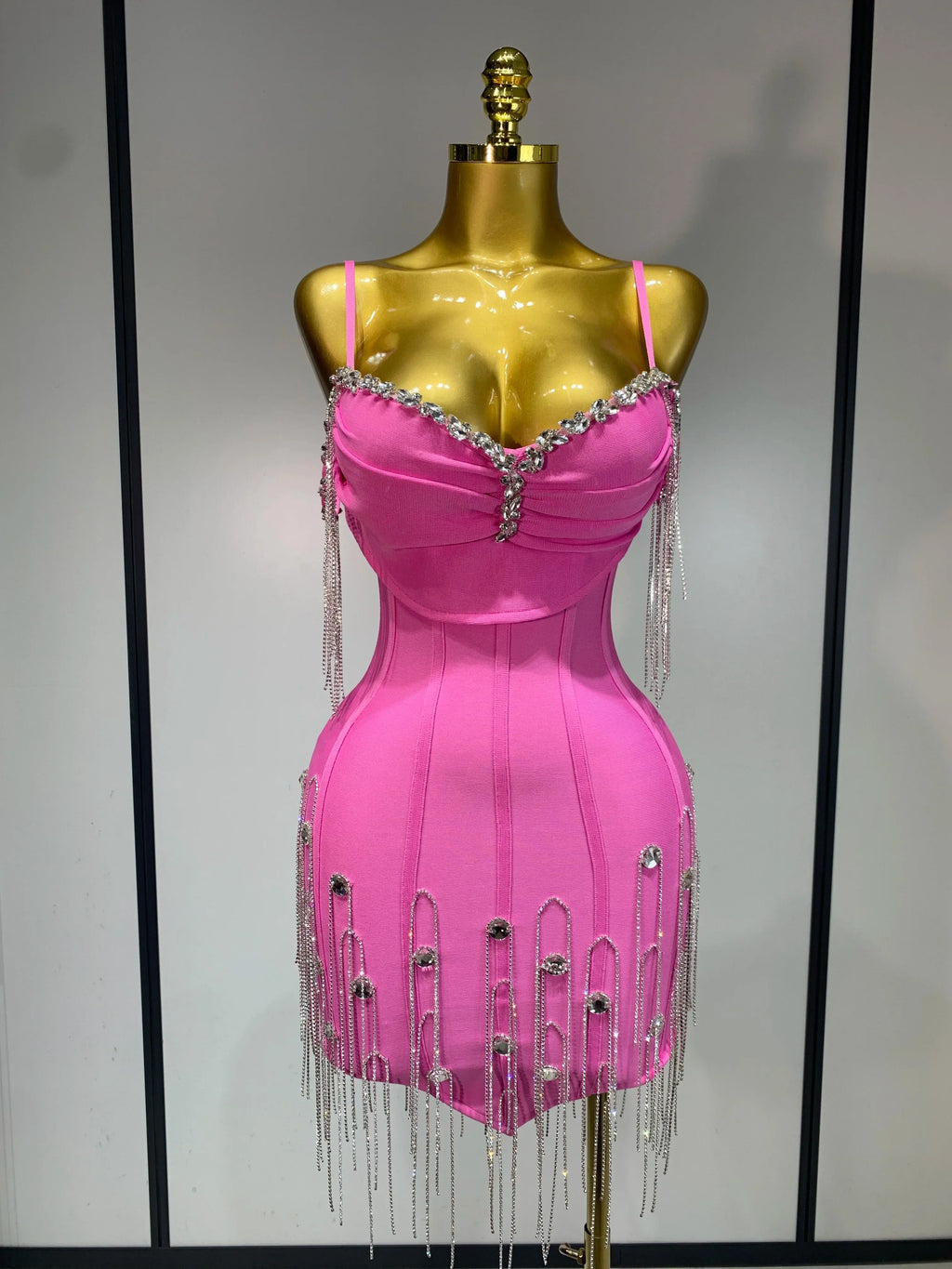 Sexy Backless Spaghetti Strap Bodycon Sleeveless Bandage Dress Elegant Prom Gown Club Evening Party Luxury Birthday Dresses Pink