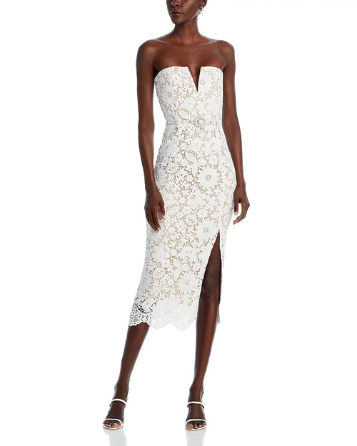 Arrival Women Sexy Strapless Lace Bodycon Mid-calf Dress Belt Fashion Birthday Party Celebrate Evening Cocktail Dress