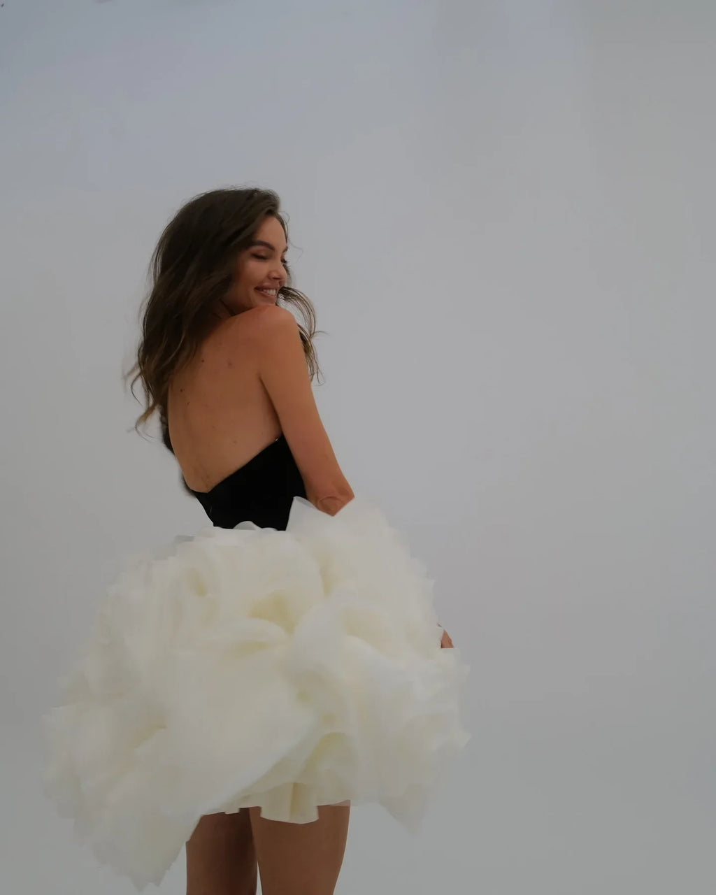 New Summer Women Sexy Strapless Ball Gown Mini Cute Dress Big Florals Celebrate Birthday Party Photo Shoot Outfit
