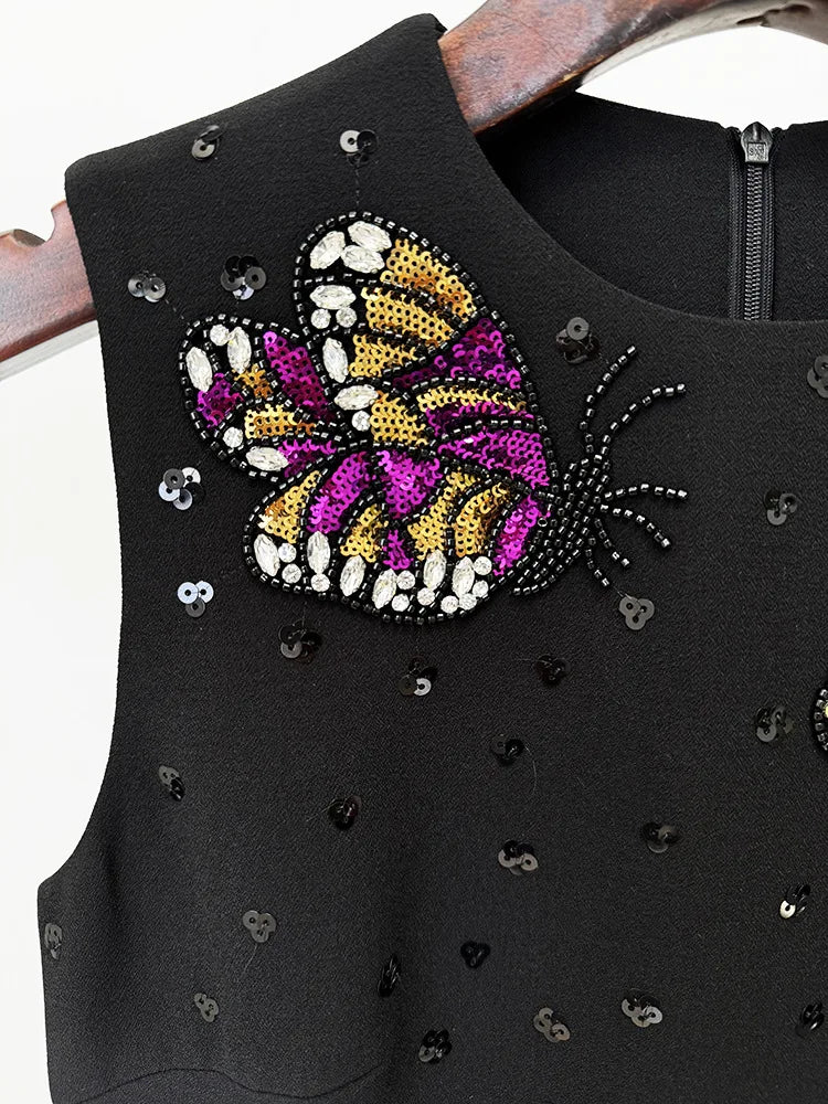 New Spring Women Sleeveless Sexy O-Neck Beading Straight Mini Dress Girls' Birthday Party Celebrate Dress Wholesale