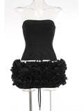 2024 Sexy Women'S Floral Mini Skirt Set Strapless Sleeveless Fishbone Backless Drawstring Vest+Mini Skirt Two-Piece Set black