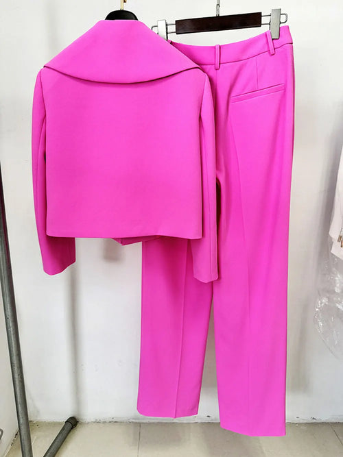 2024 Elegant Women's Light Luxury Suit Pants Set with Large Collar Long Sleeve Slim Fit Short Suit Coat and Pants Two Piece Set