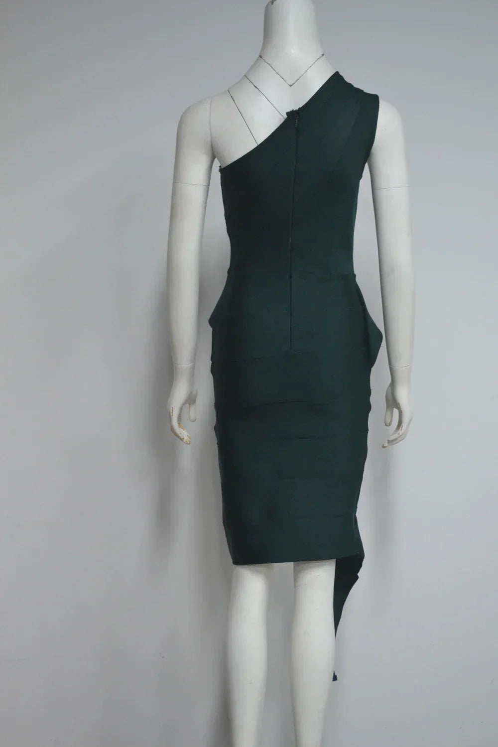 Darkgreen Color Women Sexy One Shoulder Ruffles Bodycon Mini Bandage Dress Office Lady Celebrate Evening Party Outfit Vestido