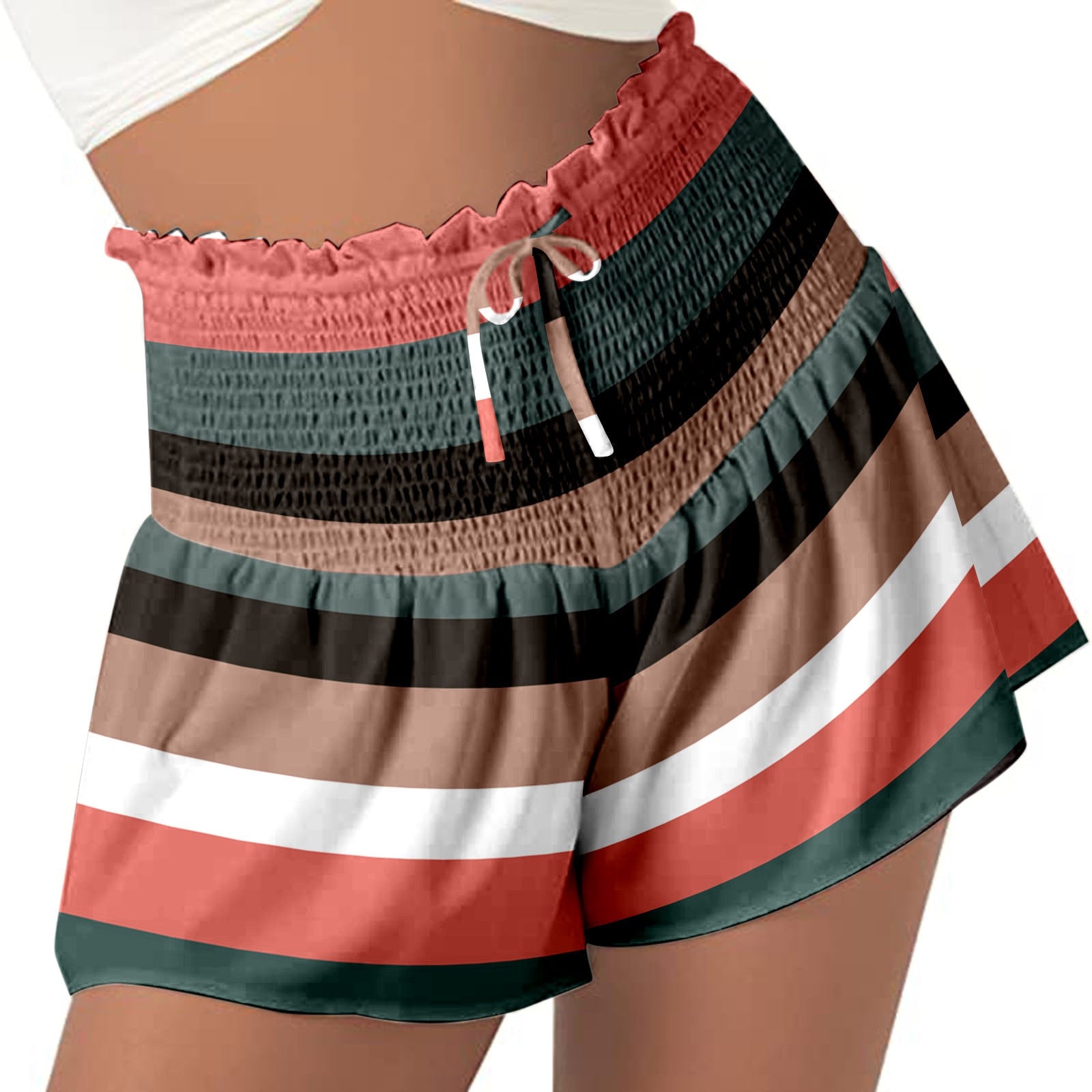 Women High Waist Loose Shorts Sports Drawstrings Floral Print Beach Shorts