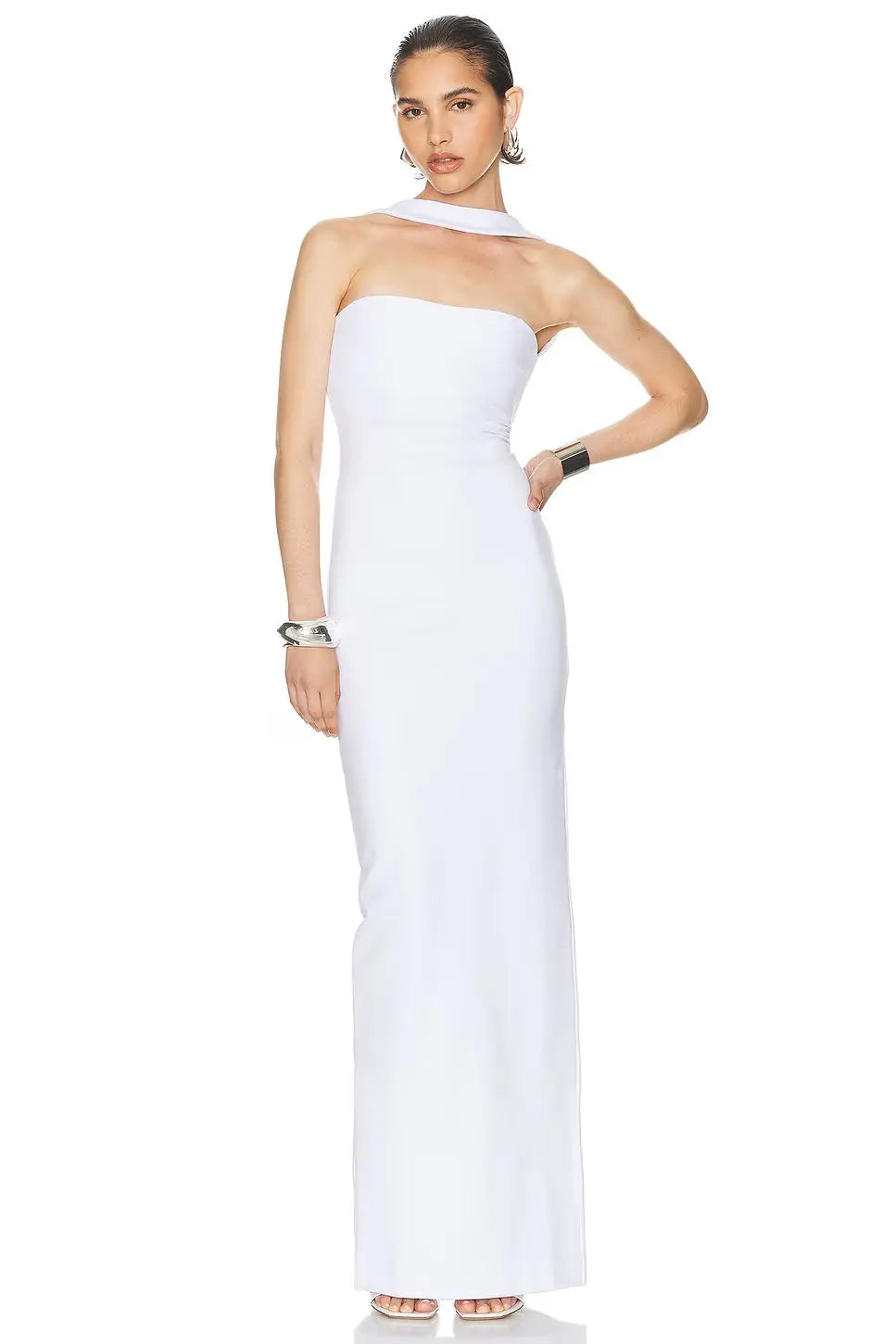 White Red Color Women Sexy Halter Off the Shoulder Bodycon Long Bandage Dress Fashion Celebrate Evening Party Red Carpet Dress