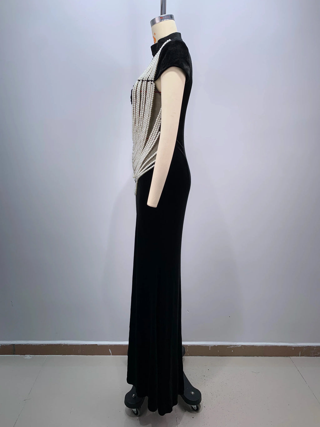 2024 New Celebrity Red Carpet Dress Women Sexy Short Sleeve Pearl Beading Bodycon Long Dress Evening Party Prom Outfit Vestido