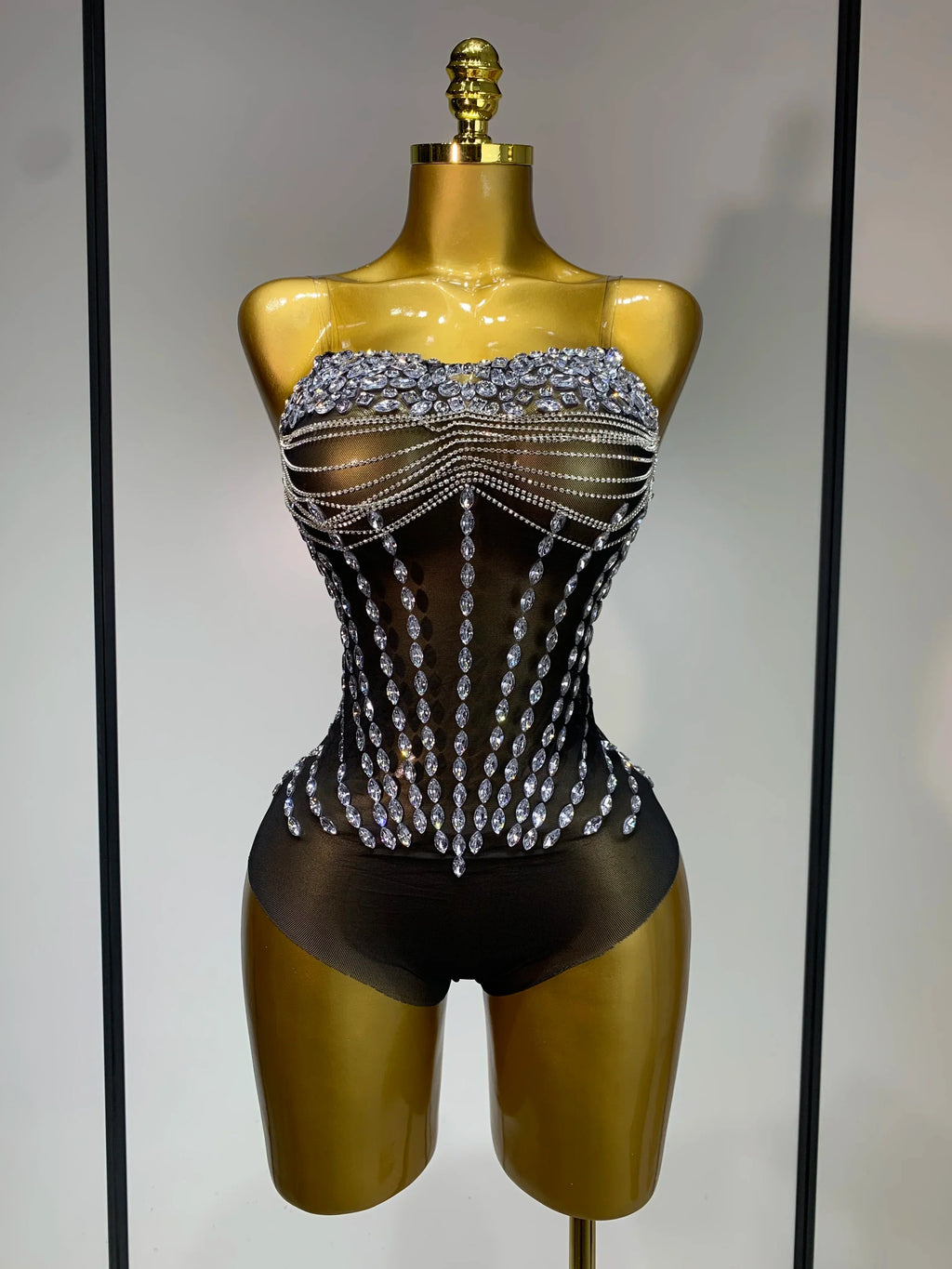 Women Sexy Strapless Rhinestone bodysuit Skirt Three Piece Set Celebrity Elegant Evening Party Birthday Dresses Stage Costume