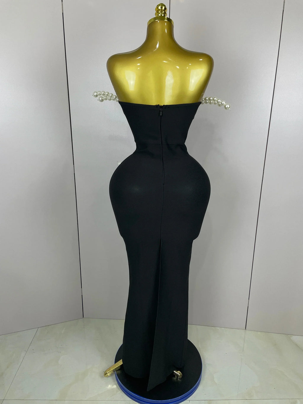 Sexy Strapless Pearl Beading Bodycon Long Bandage Dress  Women Fashion Elegant Evening Party Luxury Birthday Dresses
