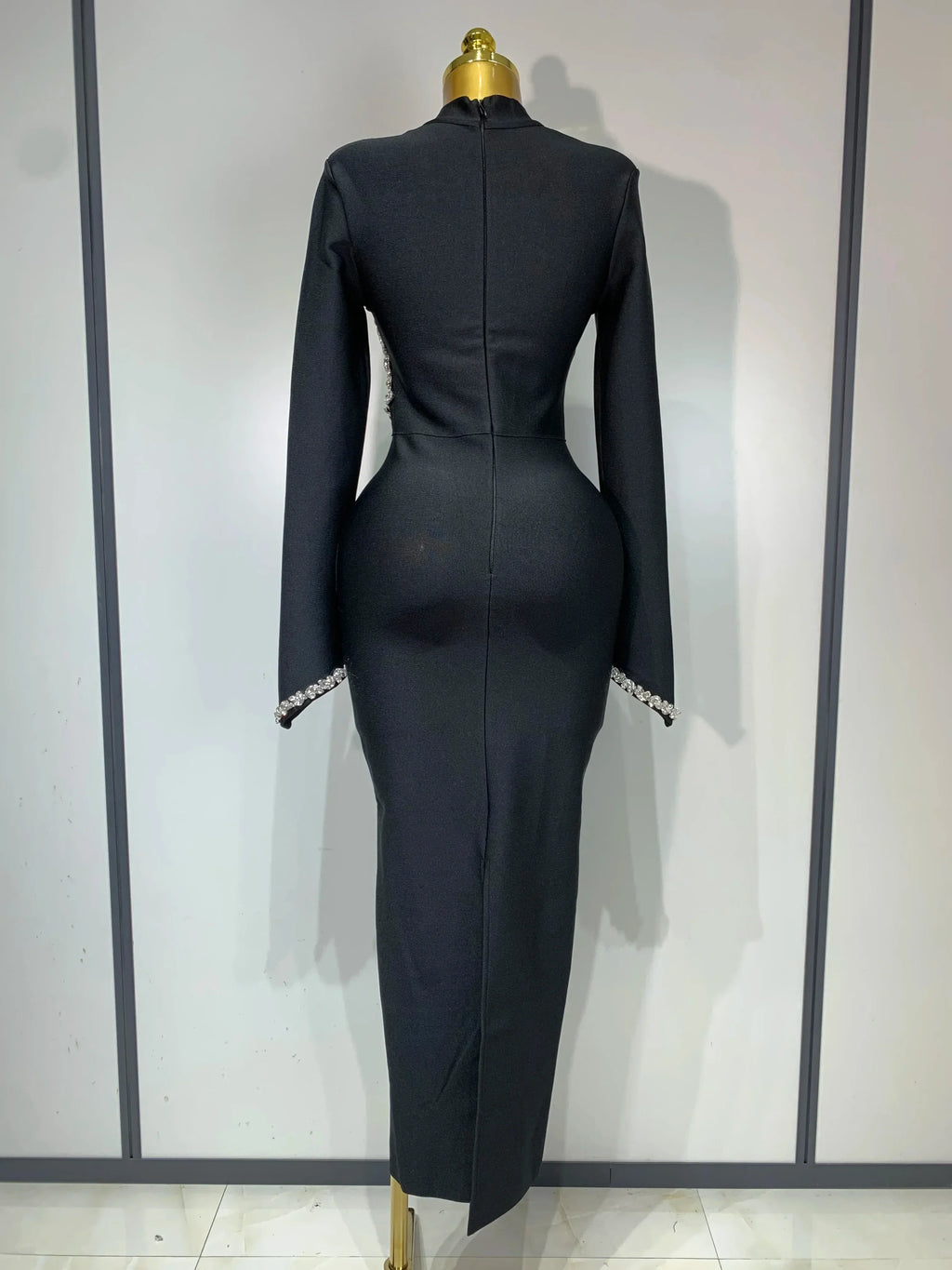 Women Sexy Long Sleeve Diamonds Maxi Long Bodycon Bandage Dress  Celebrity Elegant Evening Party Luxury Birthday Dresses