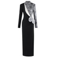Women Long Sleeve Shinning Sequins Florals Bodycon Long Dress Keyhole Celebrate Evening Party Prom Outfit black