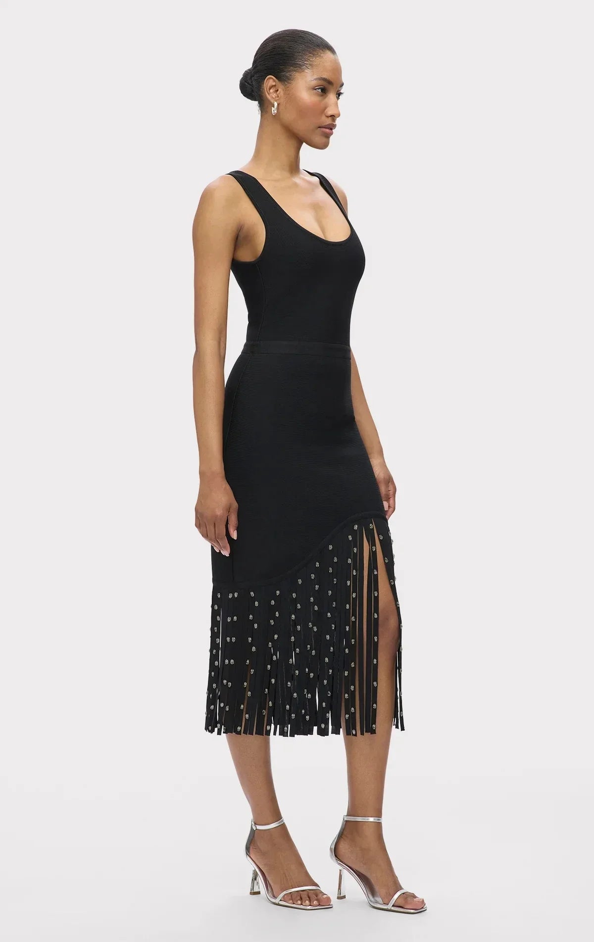 New Fashion Crystal Tassel Temperament Suspender Bodycon Bandage Dress Sexy Midi Evening Party Birthday Dresses Vestidos