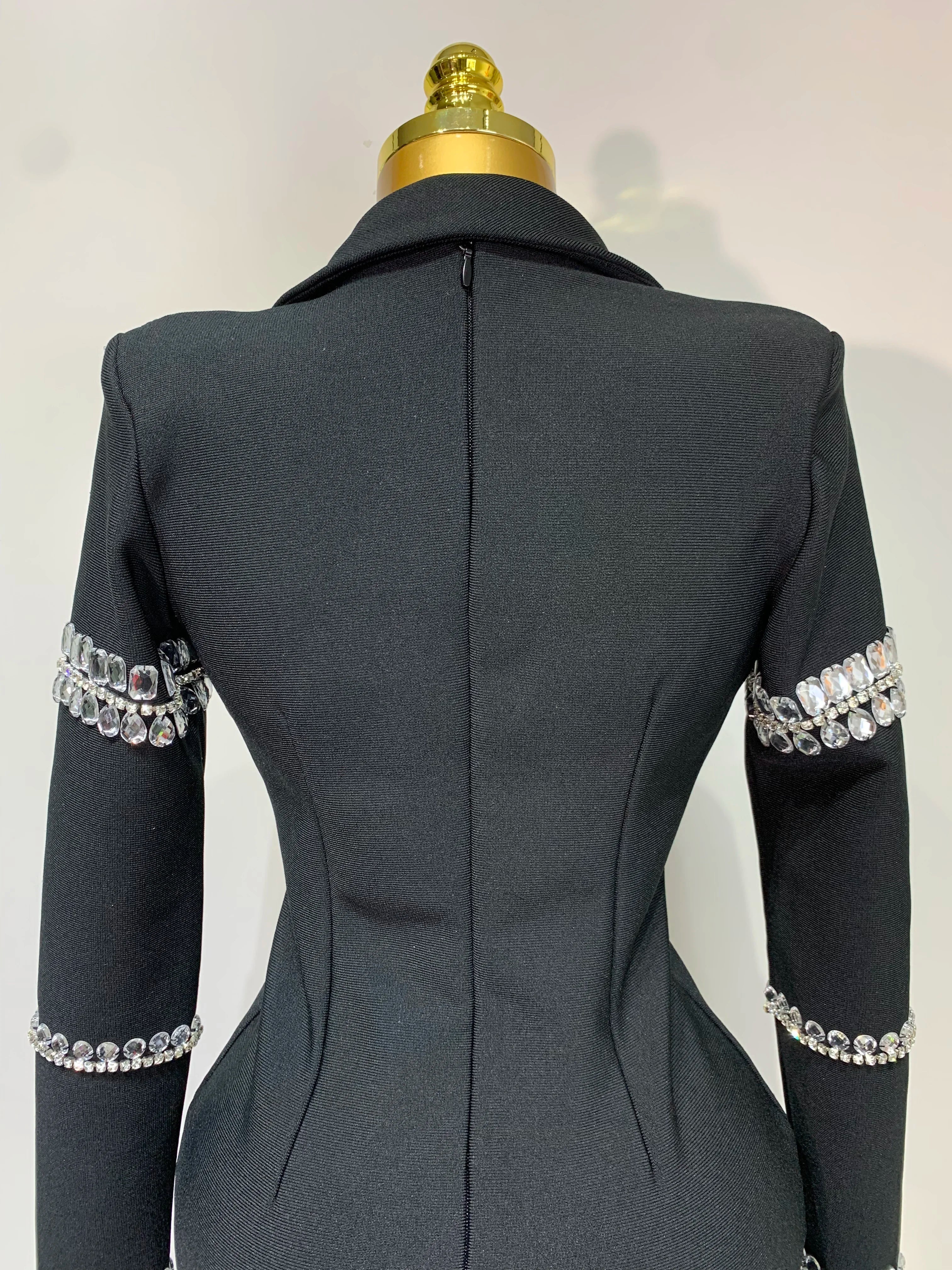 Women Sexy Long Sleeve V Neck Beading Rhinestone Mini Bodycon Bandage Dress  Celebrity  Elegant Evening Party Birthday Dress