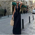 Sleeveless Spliced Zipper VNeck Pleated Work Dress