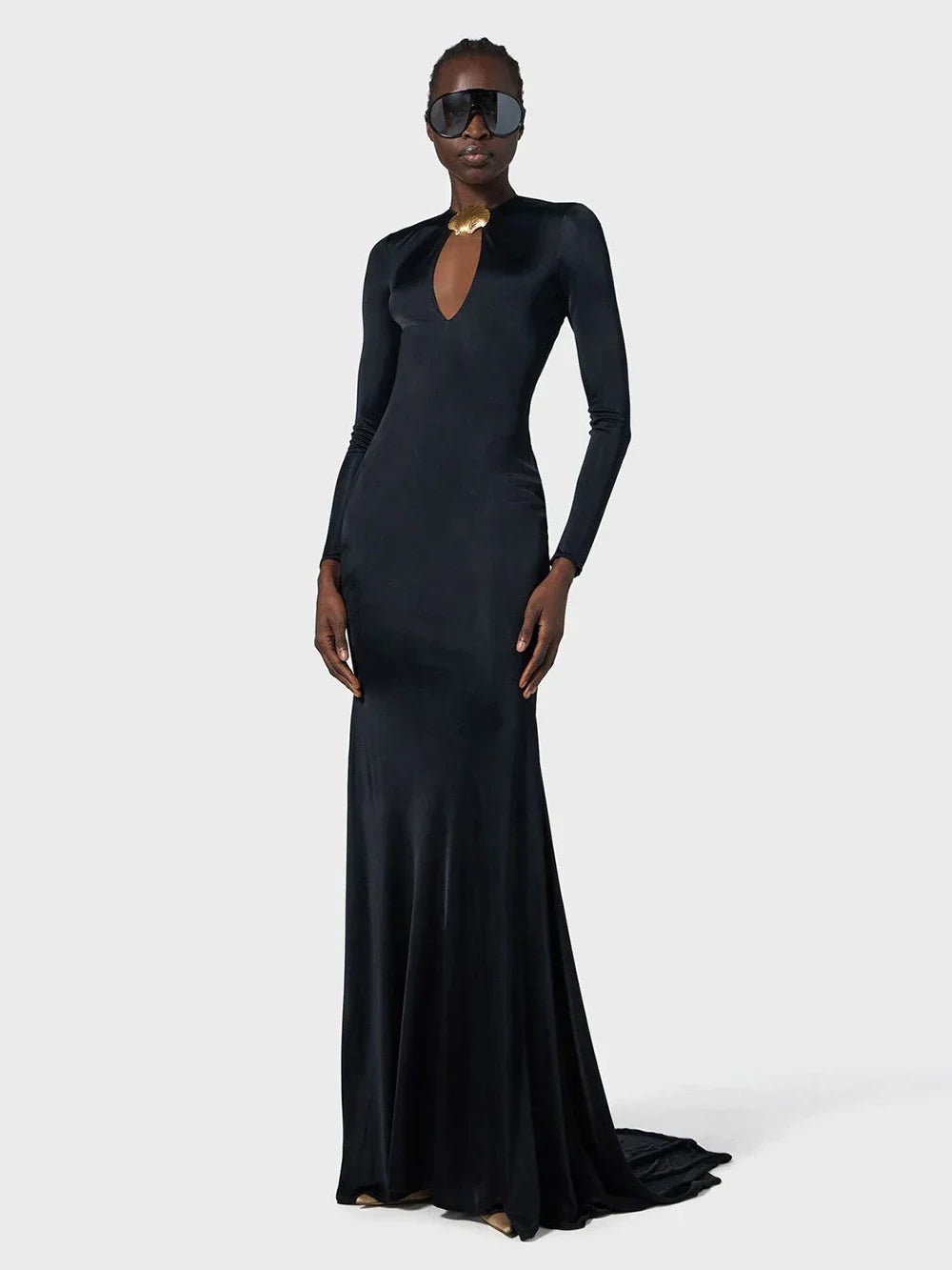 Elegant Solid Women Long Sleeved Floor Length Dress Sexy Party Backless Slim Female Maxi Dresses Summer Chic Lady Robe