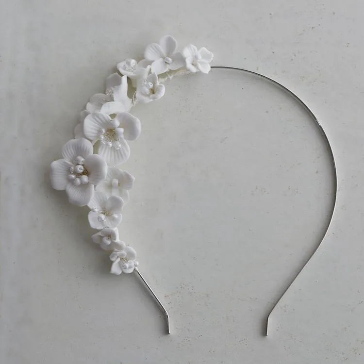Porcelain Flower Headband Hairband Vintage Headpieces For Brides Tiaras Crowns Headdress Wedding Accessories Bridal Hair Jewelry silver a