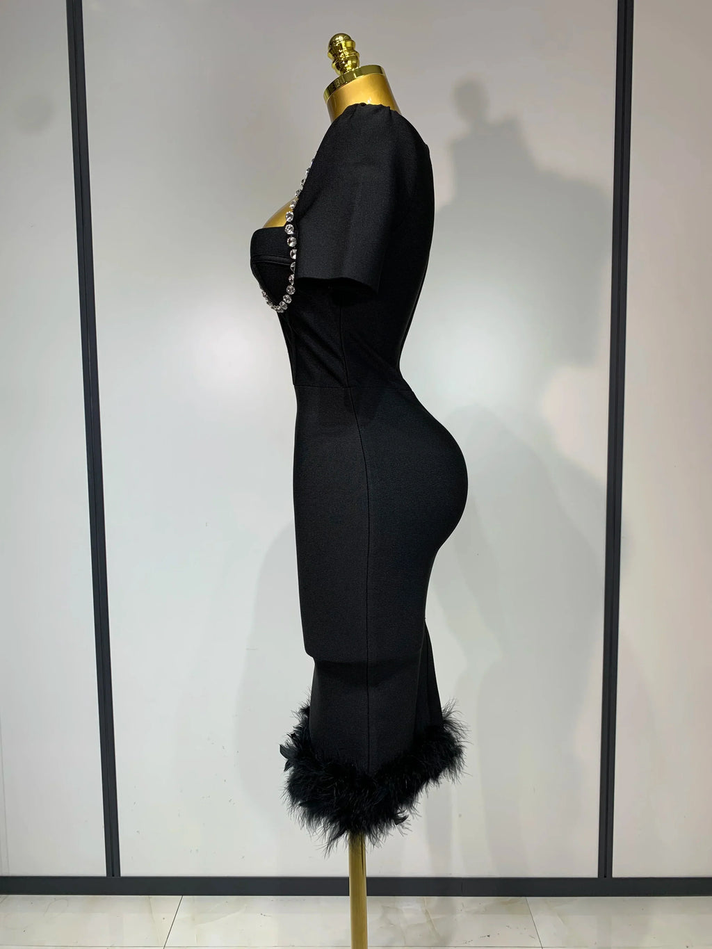 Women Sexy Luxury Rhinestone Short Sleeve Bodycon Dress  Party Evening Celebrate Birthday Black Bandage Club Prom Gown
